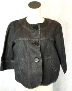 DENIM JACKET BLACK WMNS NEW YORK SZ:S SHIMMER/OVERSIZED BUTTON/ 3/4 SLEEV - Picture 1 of 8
