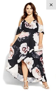 City Chic Maxi Austin Blumen Kleid In Schwarz Größe 16 Neu mit Etikett - Bild 1 von 6