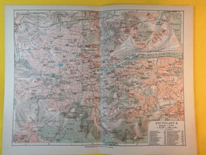 1895 Stuttgart Germany City Vintage Geography Map Plan Baden 11.5 x 9.5"- C21-3 - Picture 1 of 3