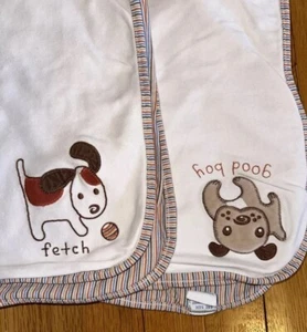 Gymboree Good Boy Fetch Puppy Dog Baby Receiving Blanket Brown Tan Stripes Vtg - Picture 1 of 12