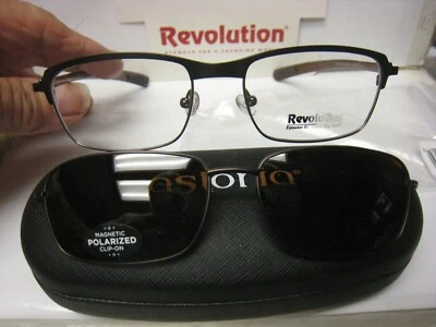 Revolution Eyeglass Frame W/ Magnet sun shade RCF 203 BRGB 53-17-136 w/case  - Image 1 of 4