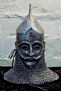 16GA Steel Medieval Norman Halfmasked Face Viking Helmet Chainmail Steel Hiking - Picture 1 of 10