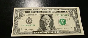 2017 A Series Washington One Dollar Bill. 7 Number Broken Ladder Searal Number - Picture 1 of 7