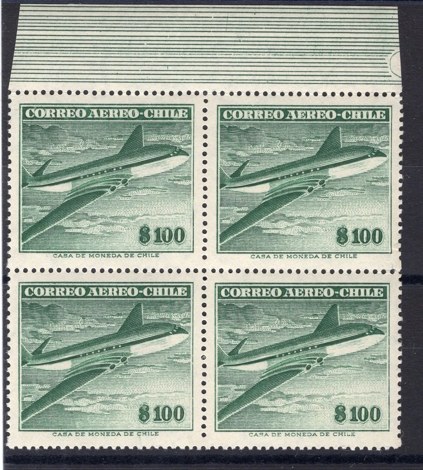 CHILE 1955 Sc.C178 Comet Air 100 pesos bloque de 4 wmkd. MNH  Foto 1 de 1