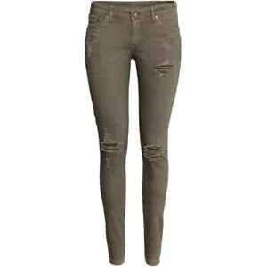 Neu mit Etikett H&M super dünne grüne Distressed-Damenjeans niedrigbundig Größe 27 x 30 - Bild 1 von 9