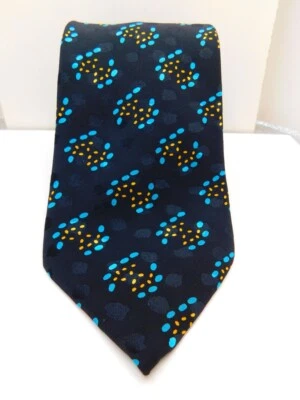 Corbata BRIONI ITALY 100 % seda negra con patrón de puntos azules/amarillos en perfecto estado Foto 1 de 4