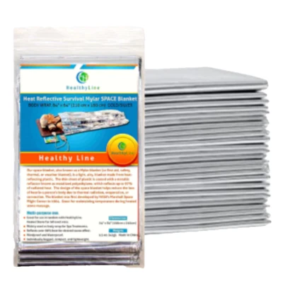 HEALTHYLINE 50 PACK - Emergency Blanket Mylar Survival Reflective Foil Heat Space Thermal