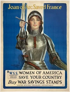 Original Vintage Poster JOAN OF ARC SAVED FRANCE World War I LINEN 30.5" x 40" - Picture 1 of 5