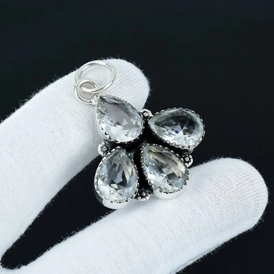 Topazio Bianco Gemma 925 Pendente Argento Sterling Boho Gioielli Per Love Regali - Immagine 1 di 4