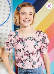 Justice Girls Shirt Choose Size Pink Butterfly Top Mock Neck Layered w/ Cami NWT - Picture 1 of 3