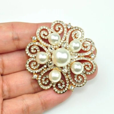 Broches de cristal dorado y perlas broche de flores prendedor mujer moda joyería regalo Foto 1 de 4