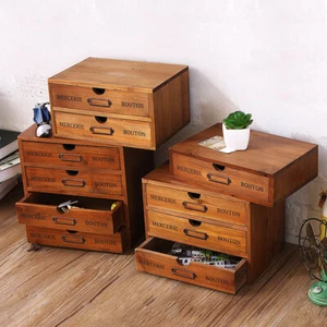 Chic Wooden Drawer Office Desktop Boxes Cosmetics Toy Storage Case - Picture 1 of 10