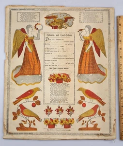 Antik 1862 Pennsylvania Dutch Double Angel Fraktur Geburts- & Taufurkunde - Bild 1 von 5