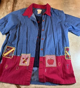Bobbie Brooks Vintage Denim Embroidered School Teacher Theme Lined Sz 14W-16W - Picture 1 of 10