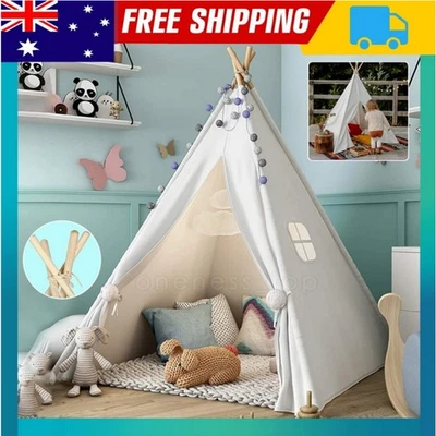 Large Teepee Tent Kids Cotton Canvas Pretend Play House Boy Girl Wigwam Gift AUS - image 1 of 4