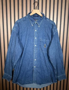 Chaps Ralph Lauren Shirt Large Mens Blue Long Sleeve Pocket Oxford Denim Fabric - Picture 1 of 7