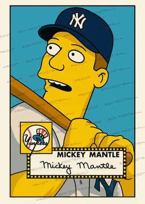 Mickey Mantle Homer's Heroes Simpsons Parody 1952 cartão comercial personalizado novato - Imagem 1 de 2