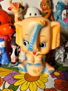 Vintage Made in Japan blau und hellbraun Elefant Quietschspielzeug - Bild 1 von 3