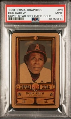 1983 Perma-Graphics Rod Carew Super Star Credit Cards Gold PSA 9 Mint HOF Angels - Image 1 of 2