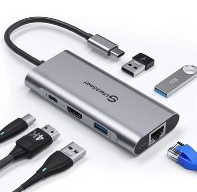 UtechSmart USB C Hub, Ethernet Multiport Adapter, 6 In 1 USB C to HDMI Dock - Image 1 of 4
