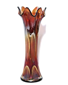 Vintage Fenton Carnival Glass Amethyst Swung Vase Diamond & Rib - Picture 1 of 5