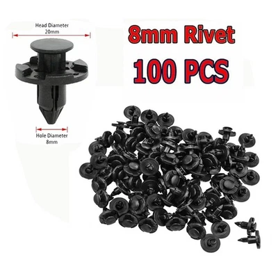 100pcs 8mm Bumper Clips Plastic Rivet Fastener Mud Flaps Fender Push fits NISSAN - Image 1 of 4