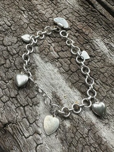 Sterling Silver Heart Bracelet Norway Norwegian vtg estate 898 - Picture 1 of 9