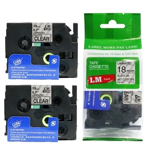 2/Pack 18mm Black on Matte Clear for P-touch Model PT1800, PT-1800 Label Maker - Picture 1 of 1
