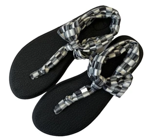 Sanuk Women's 8 Black White Geometric Yoga Mat Sling Style 1100637 Sandals - Picture 1 of 8