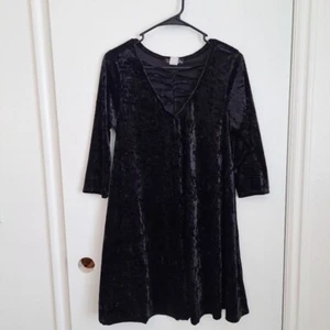French Atmosphere Vintage Black Witchy Velvet Goth Mini 3/4 Sleeve Dress Size M - Picture 1 of 5