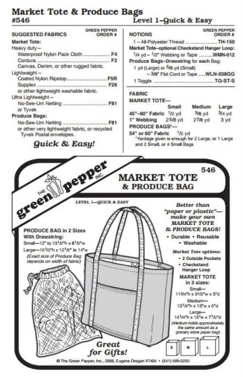 Market Tote & Produce Bag Grocery Shopping Purse #546 Sewing Pattern Only (gp546 - Image 1 of 1
