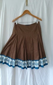 BODEN Brown Blue Fine Cotton Hawaiian Floral Flared Pleated Skirt Size 10R - Picture 1 of 7