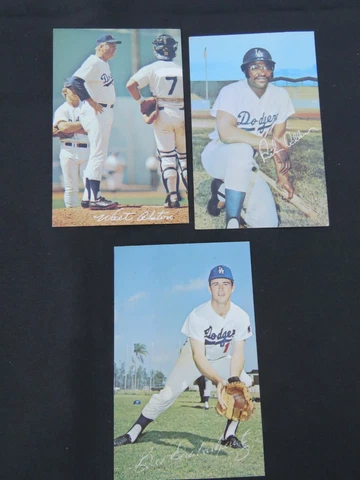 Lot of (3) Walt Alston, Rich Allen 1962 LA Dodgers Plastichrome  Color Postcards Cover