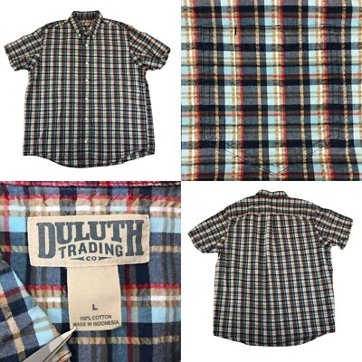 Duluth Trading Co. Ripple Rouser Seersucker Plaid Button Up Shirt Men's Large - Image 1 of 4