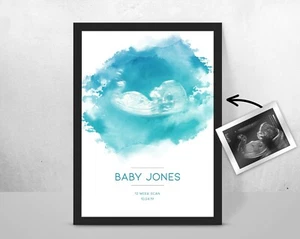 Personalised BABY Scan Ultrasound Watercolour Print/ New Mum/ Mother gift idea - Picture 1 of 3