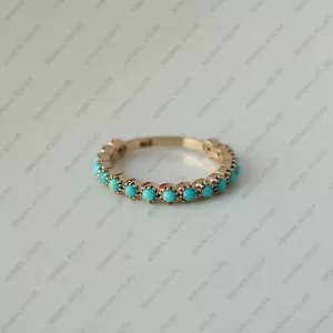 Türkis Halb Eternity Ring massiv 14 Karat Gelbgold Ehering Ring - Bild 1 von 8