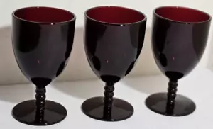 Lot of 3 Ruby Red Glass Wine/Water Stemmed Goblets - Picture 1 of 6