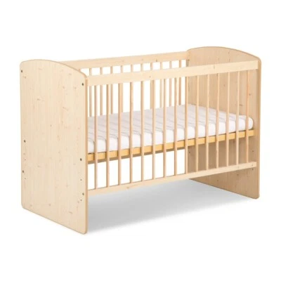 Babybett Karo Naturholz Farbe 120X60 mit Matratze höhenverstellbar Neu