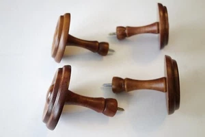 Set of 4 wood medium brown curtain rod finals - Picture 1 of 6