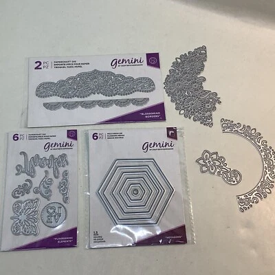 Lot Of 4 Sets Gemini Crafters Companion Papercraft Dies-Floral-Small Hexagon - Image 1 of 4
