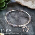 Inka 925 Sterling Silver & Grey Agate bead Stacking Bracelet with a Star charm
