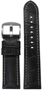 26 mm XL Panatime Banda de Reloj Negro de Cuero con Estampado Cagator y Costuras Blancas 26/24 - Imagen 1 de 1