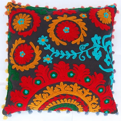 16" Suzani Cushion Cover Ethnic Hand Embroidered Pillow Cases Christmas Decor !A - Image 1 of 4