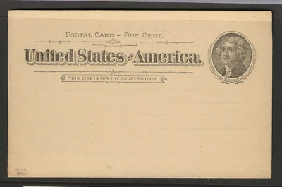 US Scott #UX12 unused 1894 1c black Jefferson Postal card, sound good corners f/ - Image 1 of 2