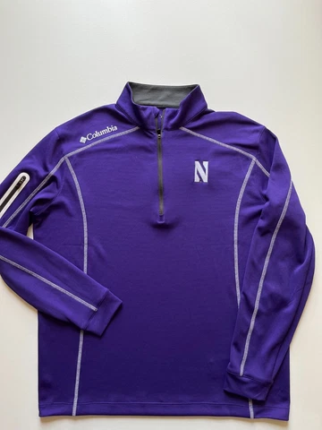 Columbia Northwestern Wildcats Sweatshirt Mens Large Purple 1/4 Zip NCAA Logo Cover