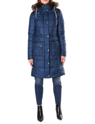 Barbour Winterton Water Resistant Hooded Quilted Jacket Faux Fur Trim - Navy 6US - Image 1 of 4