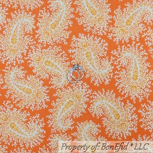 BonEful FABRIC FQ Cotton Quilt Orange White Large Paisley FLOWER Bud Small Leaf - Picture 1 of 10