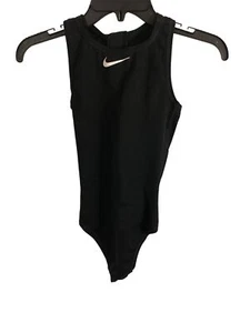 Nike Girls Black Gymnastics Leotard With Back Zipper Size 8 Stretchy Polyester - Picture 1 of 7