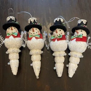 4er Set Schneemann Ornamente Schaumstoff und Metall 9 cm Winter Weihnachten - Bild 1 von 3