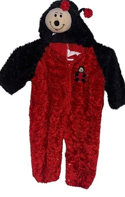 Walmart Toddler Girls Fuzzy Ladybug Costume Dress Up Sz 12-18 Months Red Zip Up - Image 1 of 4